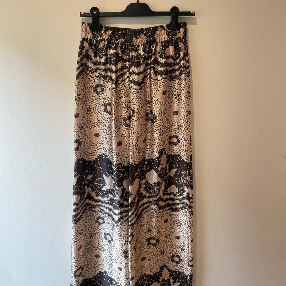 Warm Silk Floral Wide Leg Pants